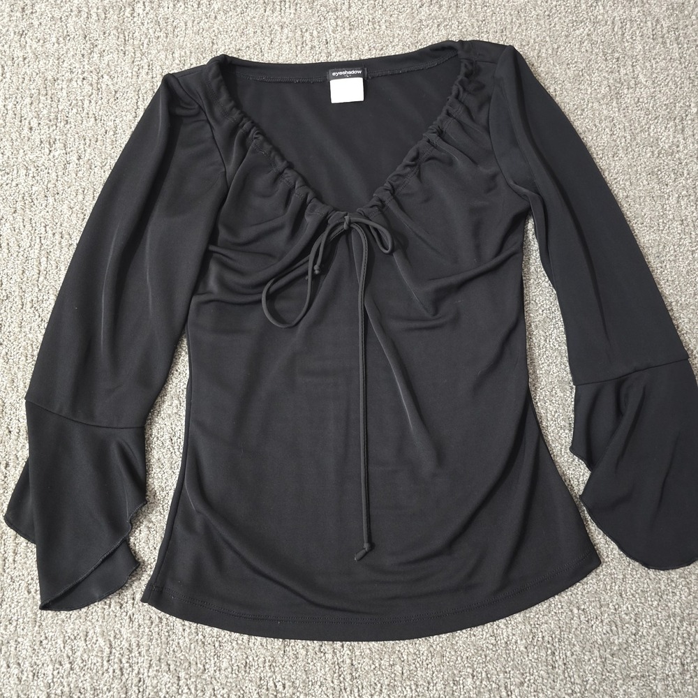 Fairy Grunge Bell Sleeve Tie Front Black Top Whimsigoth Romantic Witchy L